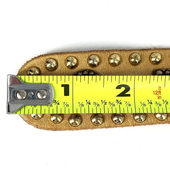 Sand Castle New York Metallic Gold Studded Women\'s 42.5” Soft Leather Belt EUC